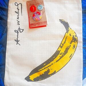 Andy Warhol Banana Canvas Bag + 3 Andy Warhol Limited Edition Pins …